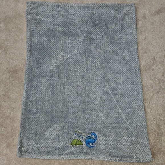 Zak & Zoey Let's Roar Dinosaur Baby Blanket RN 150856 Gray Fleece Waffle Weave - Picture 5 of 8
